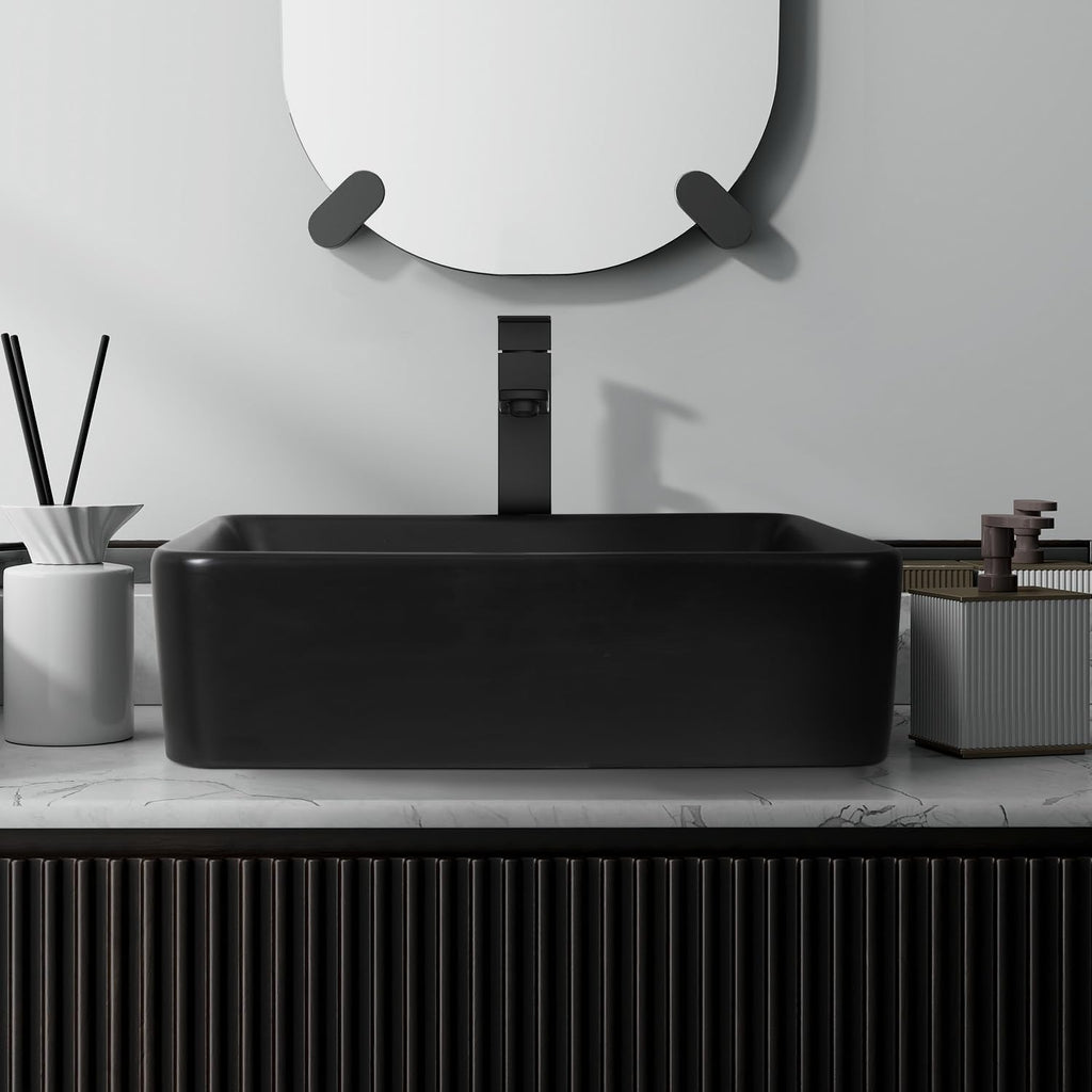 28 inch Natural Color Bathroom Vanity, Rustic Fixture Standing Pedestal Cabinet with Black Ceramic Vessel Sink