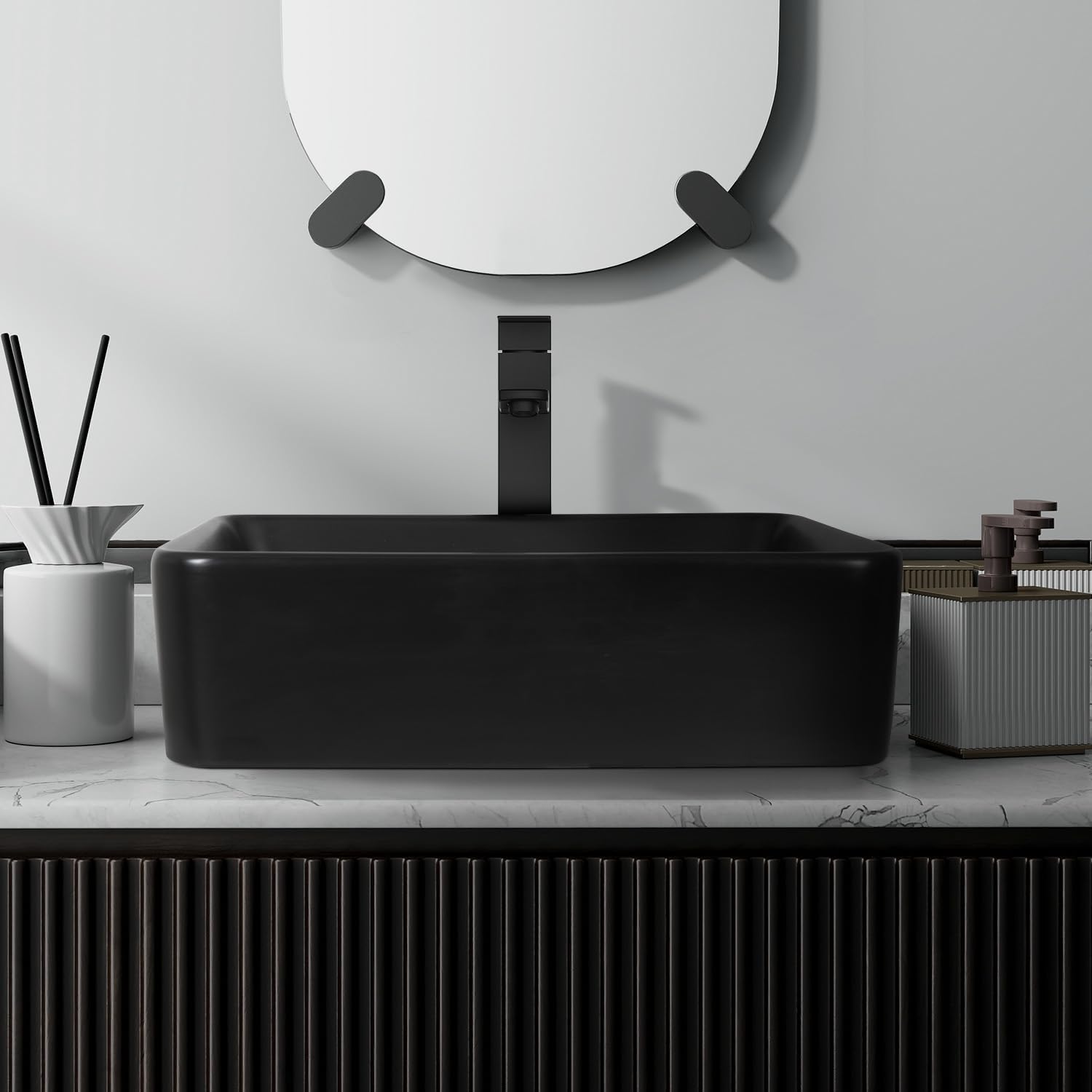 28 inch Natural Color Bathroom Vanity, Rustic Fixture Standing Pedestal Cabinet with Black Ceramic Vessel Sink