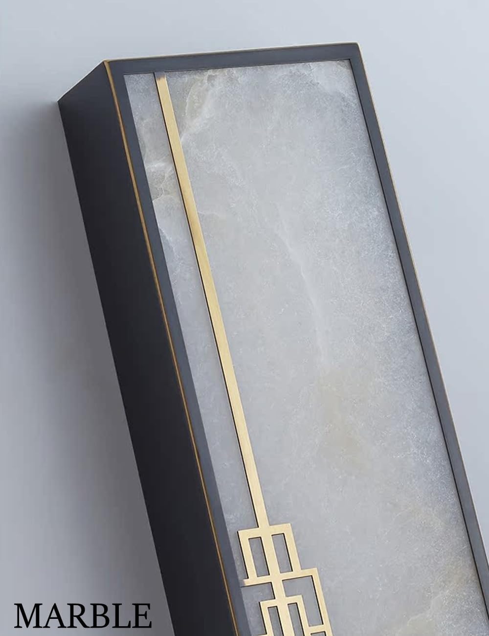 16.5' Alabaster Sconce Set of 2 Marble Stone Wall Sconce Lighting Black Brass Bathroom Light Fixture Square Alabaster Wall Sconce 3-Color Dimming Luxury Indoor Lighting for Living Room Bedroom