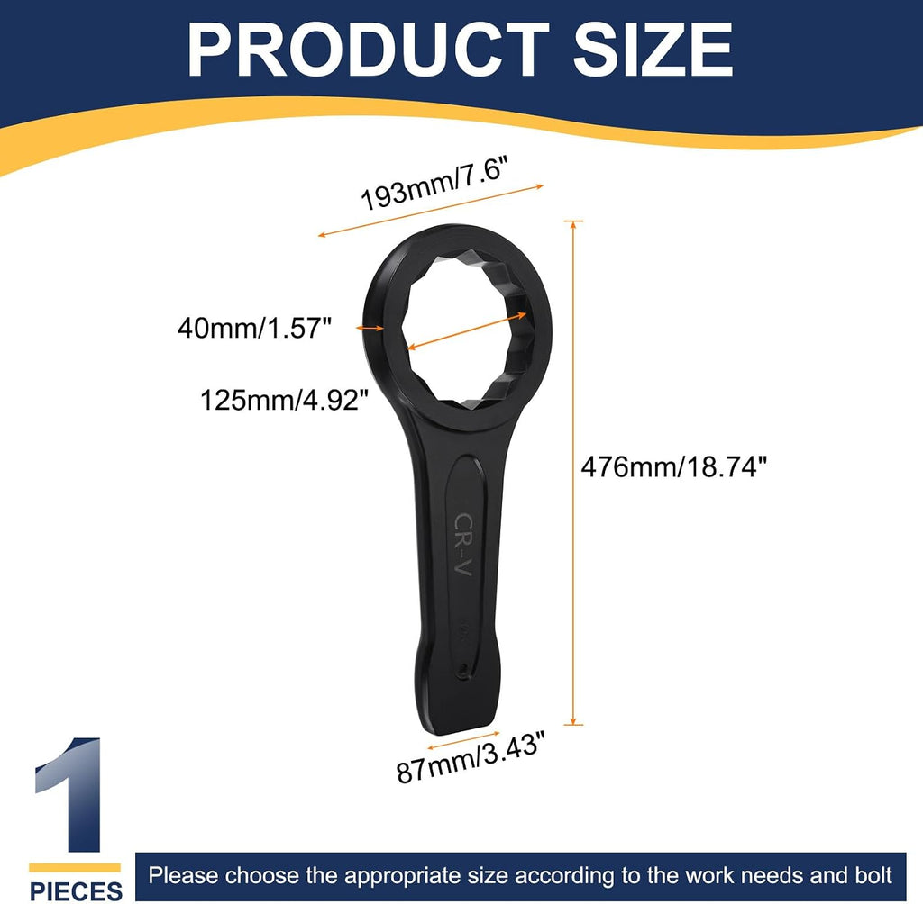 HARFINGTON Box End Striking Ring Wrench 125mm Metric CR-V Steel 12-Point Flat Strike Wrench Baking Paint Single Head Spanner Hand Tool for Mechanical Automotive Repair
