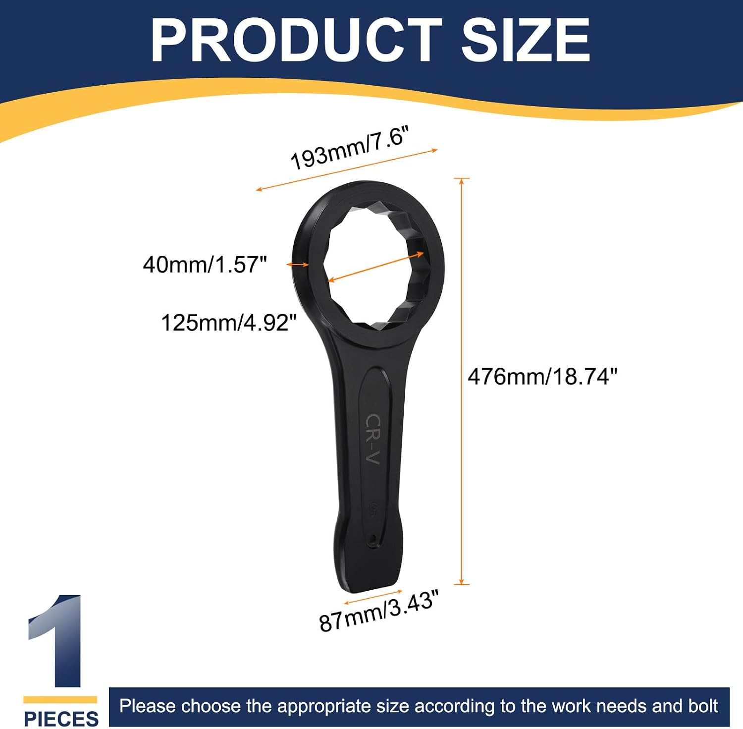HARFINGTON Box End Striking Ring Wrench 125mm Metric CR-V Steel 12-Point Flat Strike Wrench Baking Paint Single Head Spanner Hand Tool for Mechanical Automotive Repair