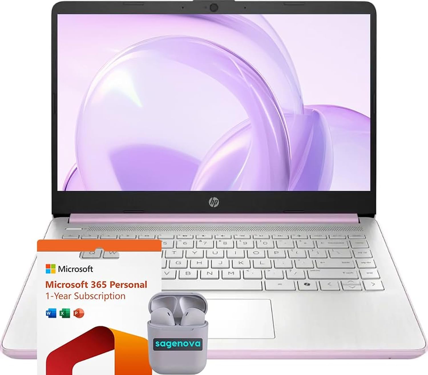 HP 14' HD Business & Student Laptop Computer, 32GB RAM 640GB Storage (128GB UFS + 512GB SD Card), Windows 11 S with 1-Year Microsoft Office 365, Intel N150, SageNova Earphones, Honey Lavender
