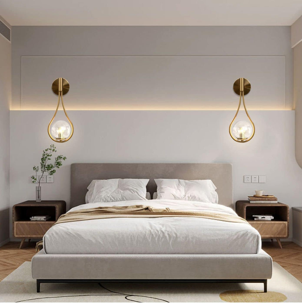 BOKT Gold Globe Glass Wall Sconce 2 Pack Mid-Century Modern Vanity Lights Industrial Clear Glass Bathroom Vanity Light Indoor Wall Lamp for Living Room Hallway Bedroom…