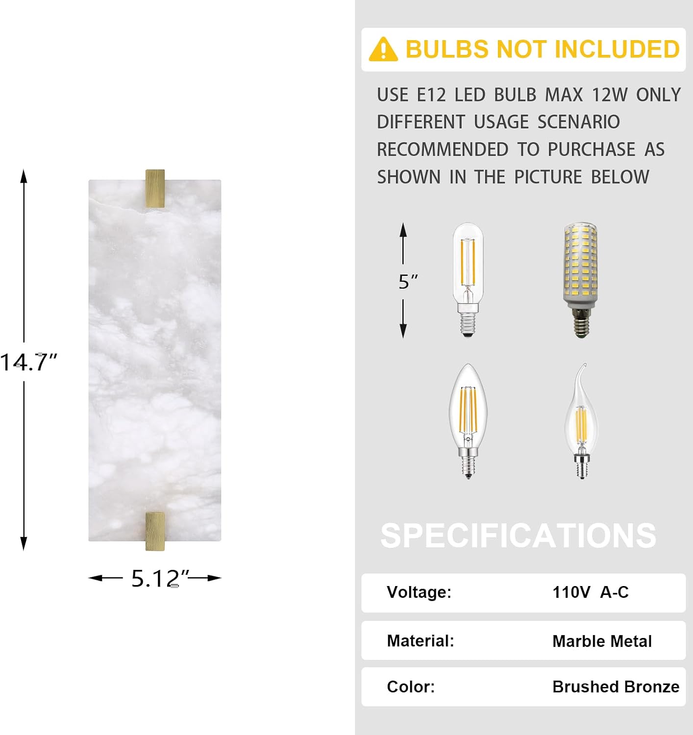 2 Pack 2 Light Square 14.7' Alabaster Marble Bathroom Wall Sconce Modern Concise Style Wall Light Fixture,Gold Finish for Bedroom Hallway Bedside