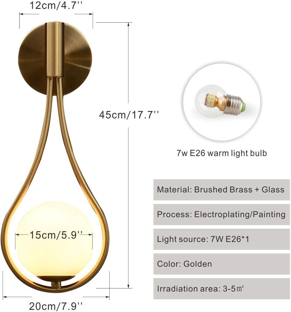 BOKT Globe Wall Sconce Modern Wall Lights Set of 2 Brushed Bathroom Scones Water Drop Wall Light Indoor Decor Lamp Vintage Farmhouse Wall Lamp Fixture for Living Room Bedroom…