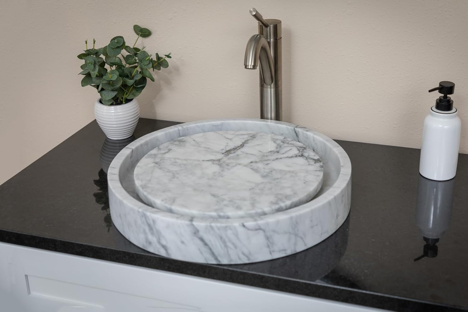 Eden Bath Round Infinity Pool Vessel Sink, Polished Carrara Marble - Stylish Bathroom Sink