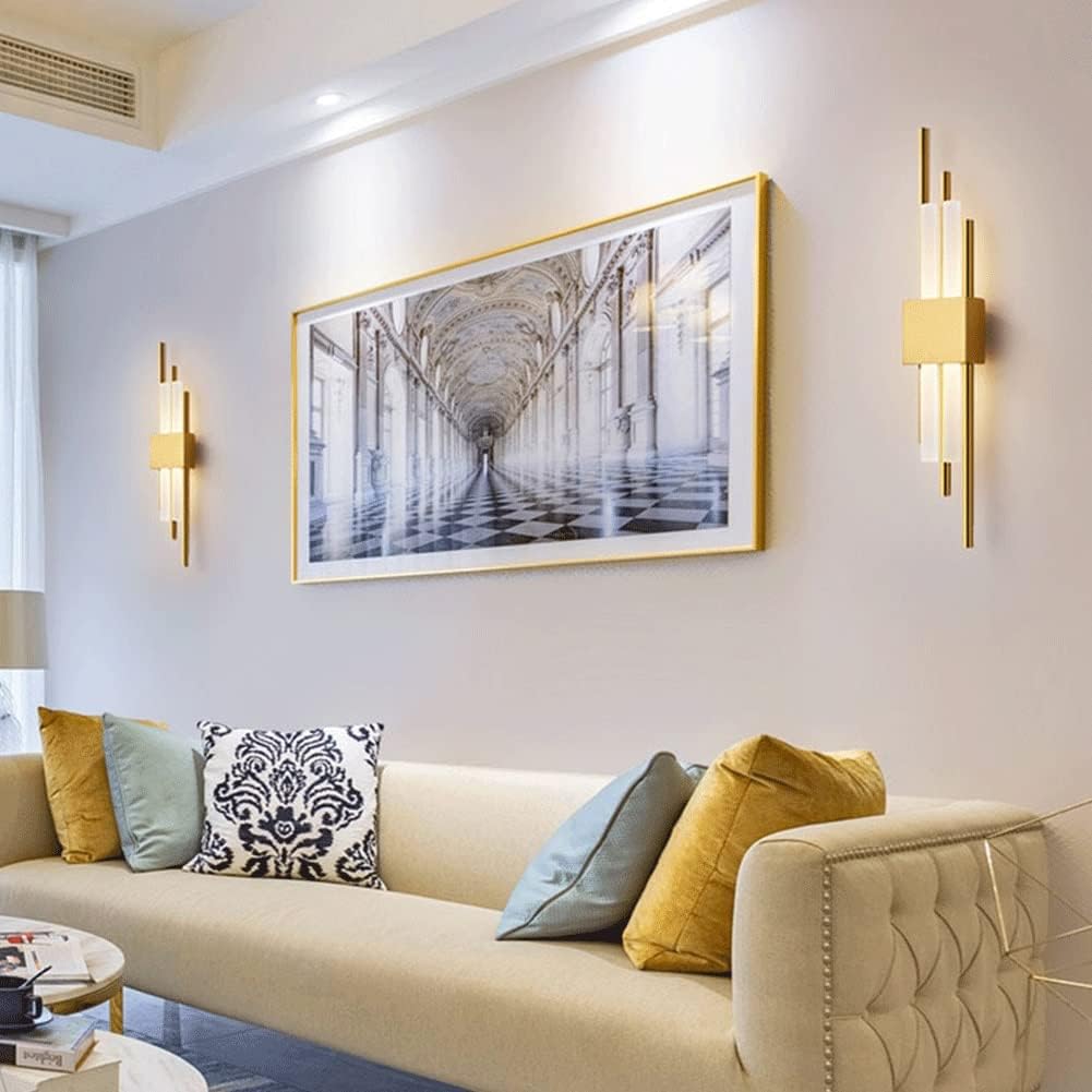 KISAD Wall Lighting Fixtures Nordic Wrought Iron Wall Sconce Modern Minimalist Art Wall Light Wall Mounted Lighting Fixture for Bedroom Bathroom Villa Balcony Decoration(White Light,M-Gold)
