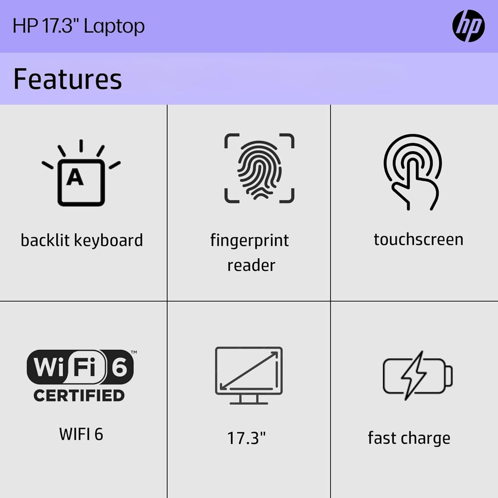HP 17.3' Touchscreen Laptop with Office 365 for The Web • Backlit Keyboard • AMD Ryzen 5 7530U(Outperforms Intel i7-1355U) • 32GB RAM, 1TB SSD • Win11