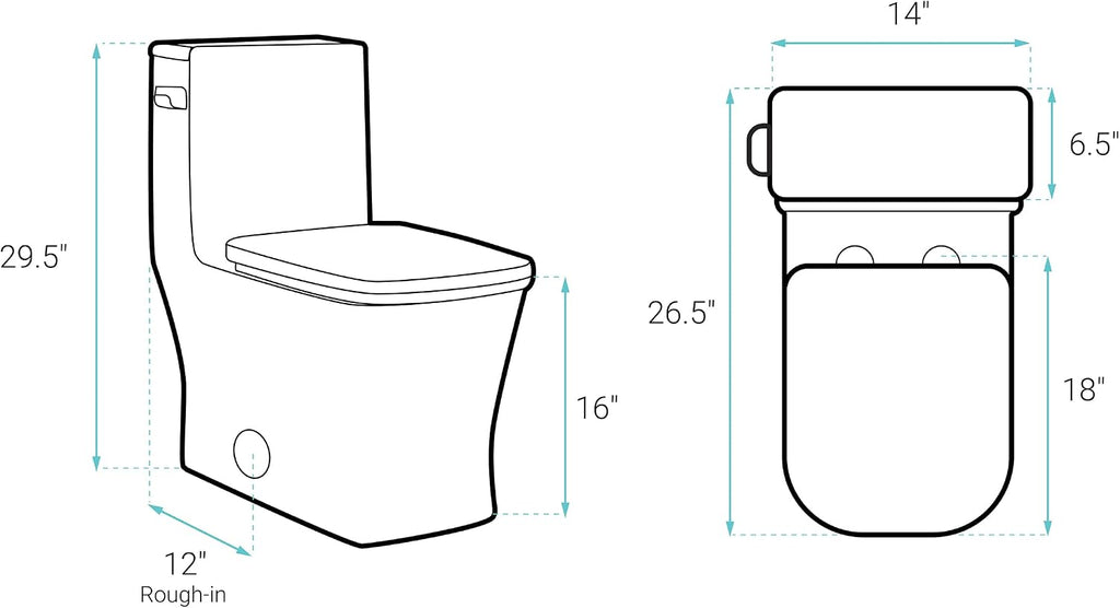 Concorde One-Piece 12' Rough-in 1.28 GPF Left-Hand Flush Square Toilet in Glossy White with Black Hardware