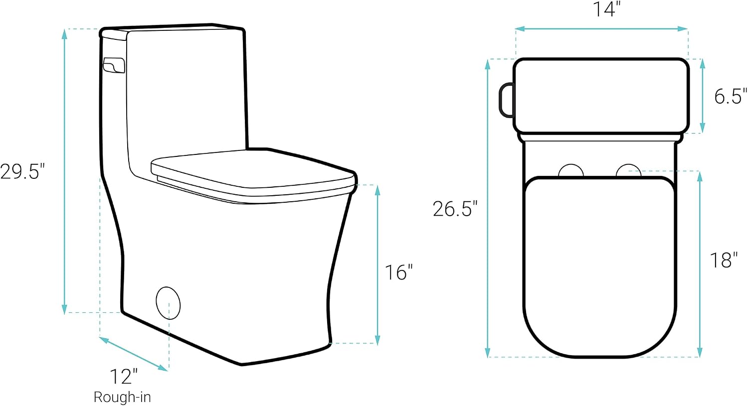 Concorde One-Piece 12' Rough-in 1.28 GPF Left-Hand Flush Square Toilet in Glossy White with Black Hardware