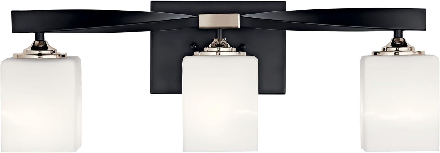 Kichler Marette 22.75' Vanity Light in Black, 3-Light Modern Bathroom Light with Satin Etched Cased Opal Glass, (22.75' W x 8' H), 55002BK