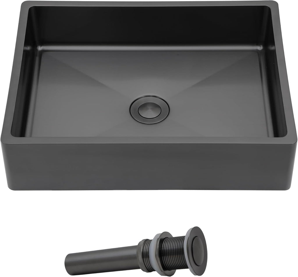 16'x12' Bathroom Vessel Sink Rectangular - Gunmetal Black NANO-PVD, 16 Gauge 304 Stainless Steel, Above Counter Rectangle Modern Vanity Lavatory Bath Sink Basin