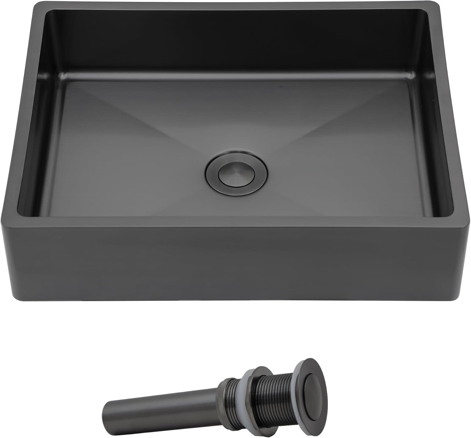 16'x12' Bathroom Vessel Sink Rectangular - Gunmetal Black NANO-PVD, 16 Gauge 304 Stainless Steel, Above Counter Rectangle Modern Vanity Lavatory Bath Sink Basin