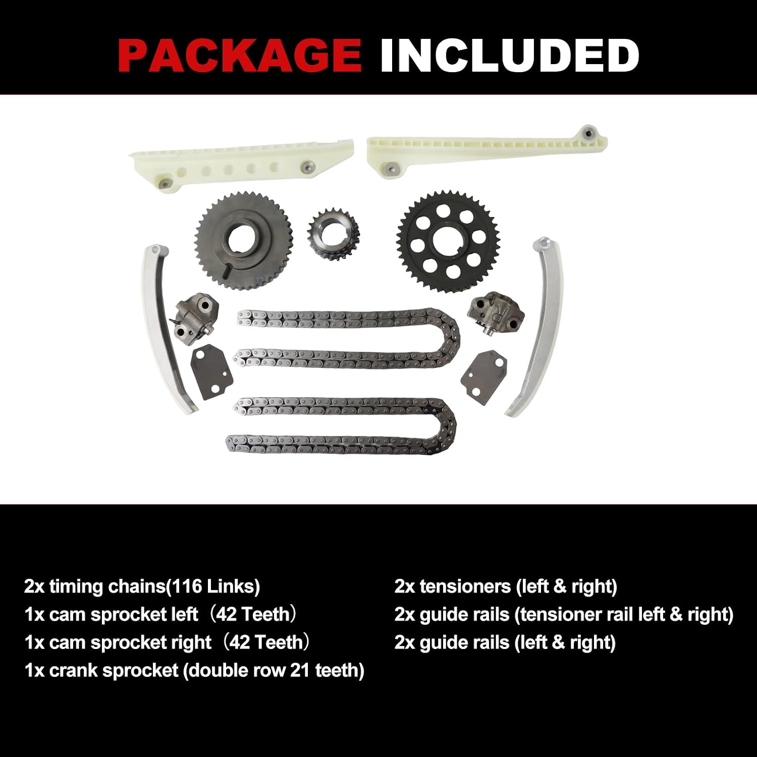 Timing Chain 4.6L Kit Fit for F-150 Town Car Econoline Club E-150 Expedition/Crown-Victoria 1997-2010 for Grand Marquis 2001-2010 with Gear Crank Sprocket Tensioners Guide Rails