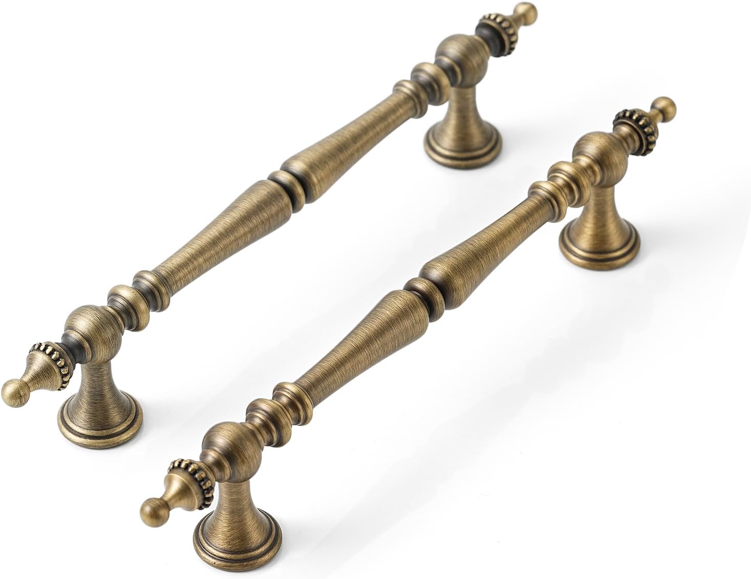 20 Pack | Cabinet Pulls | Solid Brass | 5 Inch Hole Center | Brushed Antique Brass | Vintage Cabinet Pulls for Furniture Kitchen & Bathroom Fixture