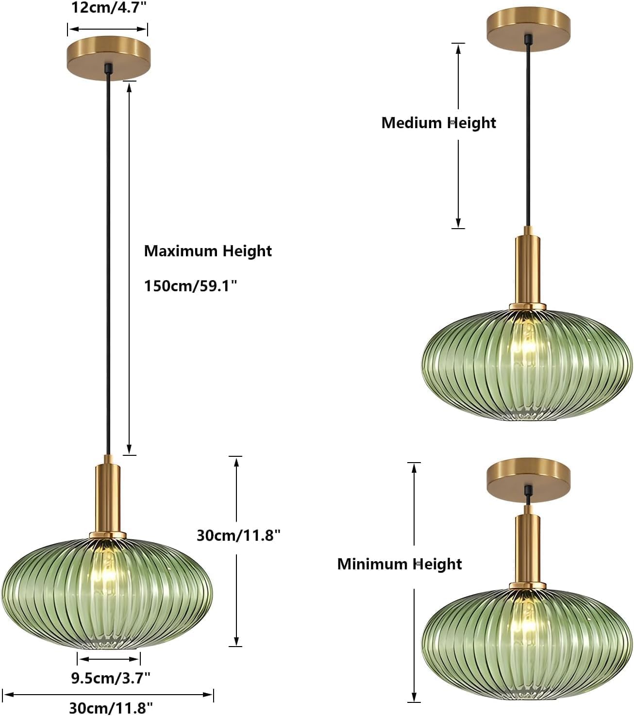 Modern Large Globe Pendant Light Fixture Nordic Glass Pendant Light Two-Pick Kitchen Farmhouse Kitchen Island Light Vintage Single Ceiling Hanging Light (Two-Pick-Green)