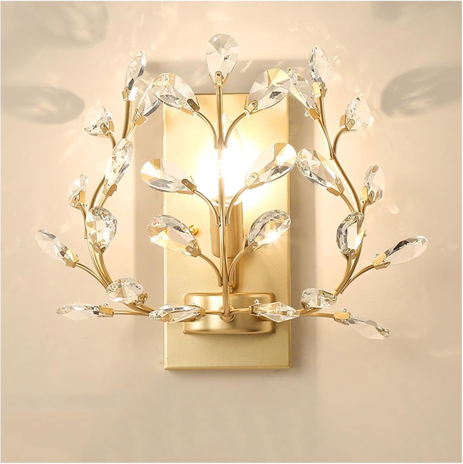 Wall Sconces Creative Retro Crystal Wall Sconces Wrought Iron Crystal Branches Wall Light Wall Mounted Lighting Fixture for Dining Room Bathroom Bedroom Living Room Entryway(Gold)