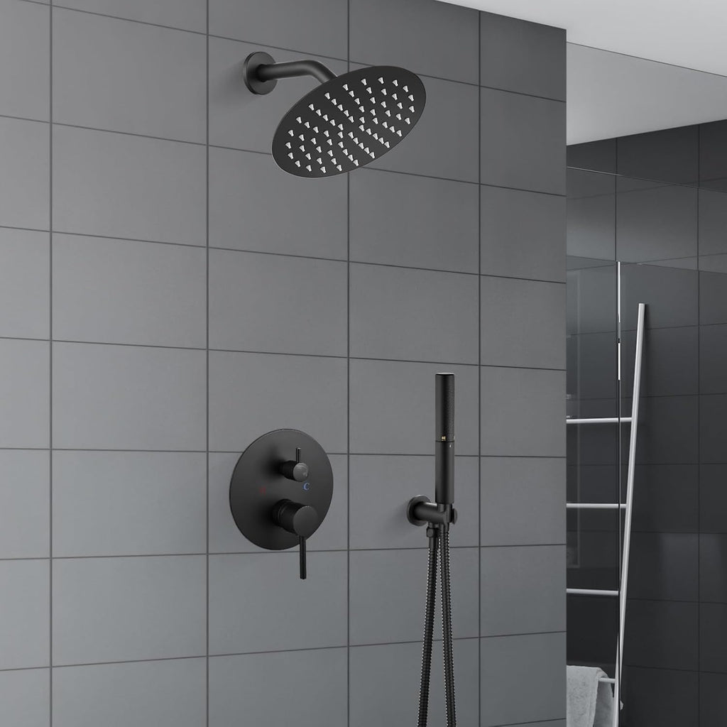 Airuida Shower Faucet Set, Bathtub Faucet Set with 8 Inch Rain Shower Head and Valve,2 Functions Tub Shower Faucet Set for Bathroom-Matte Black