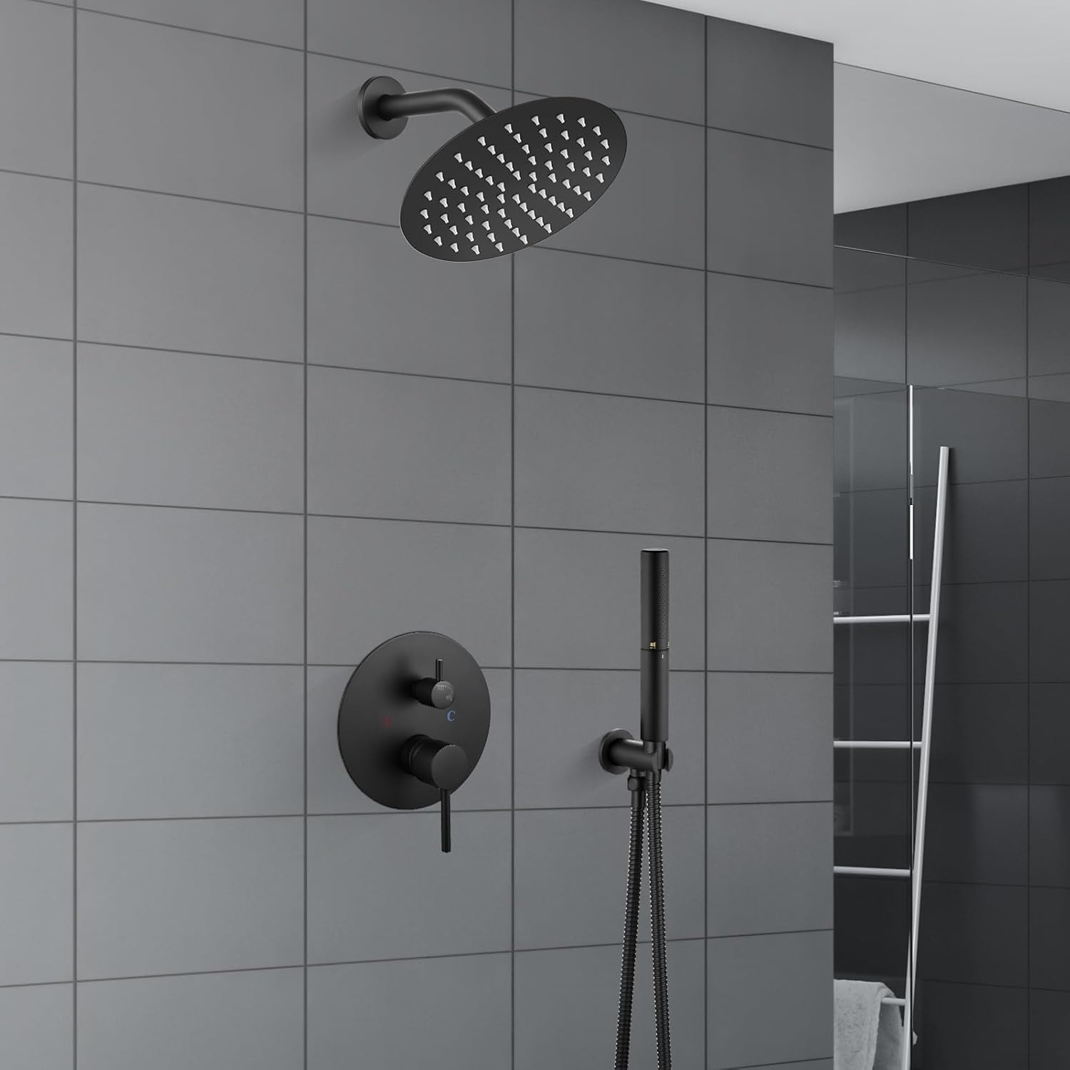 Airuida Shower Faucet Set, Bathtub Faucet Set with 8 Inch Rain Shower Head and Valve,2 Functions Tub Shower Faucet Set for Bathroom-Matte Black