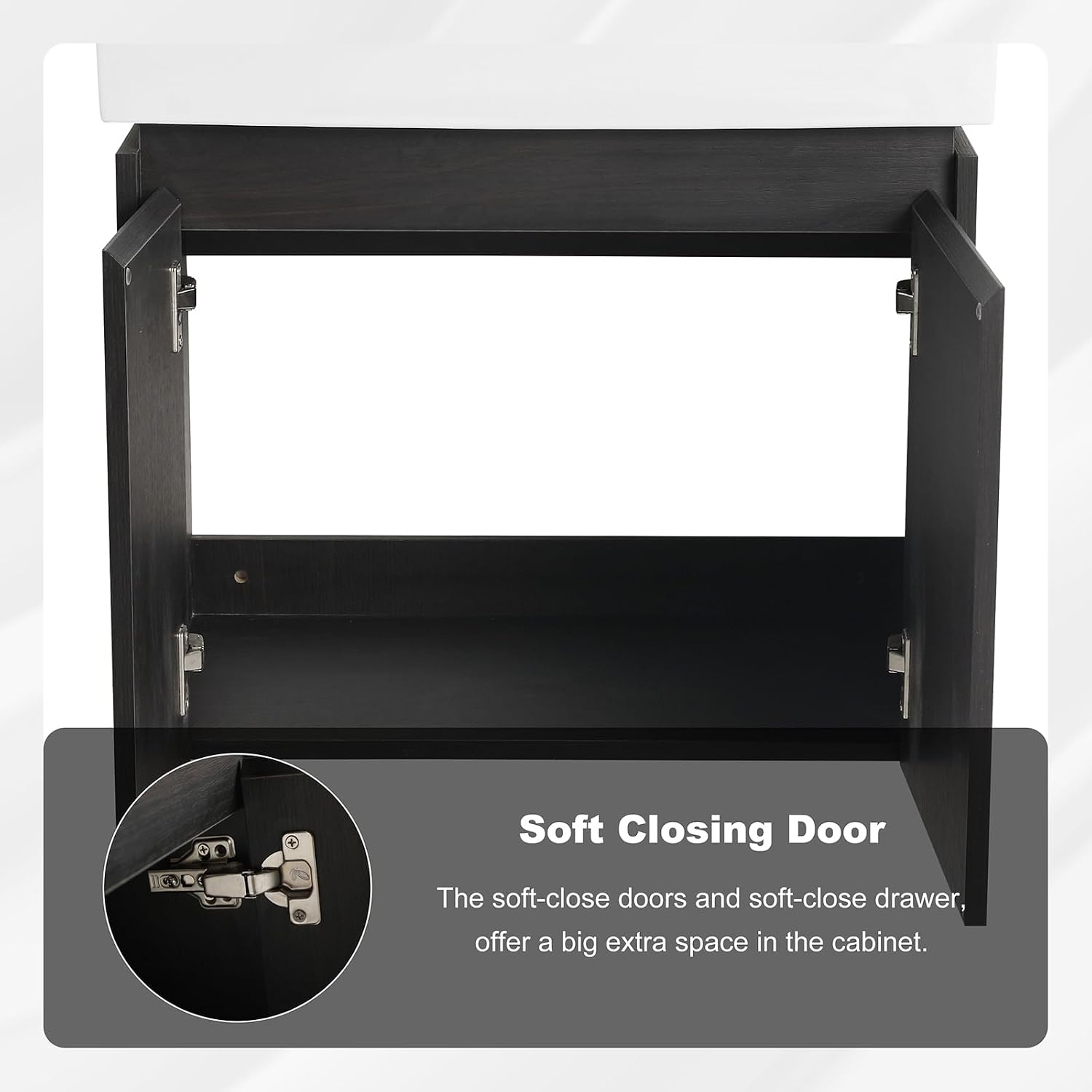 24' Floating Bathroom Vanity with Sink, Modern Wall Mounted Bathroom Cabinet with Undermount Resin Sink, Single Small Bathroom Vanities, Bathroom Storage Vanity Set with 2 Doors, Soft-Close, Black