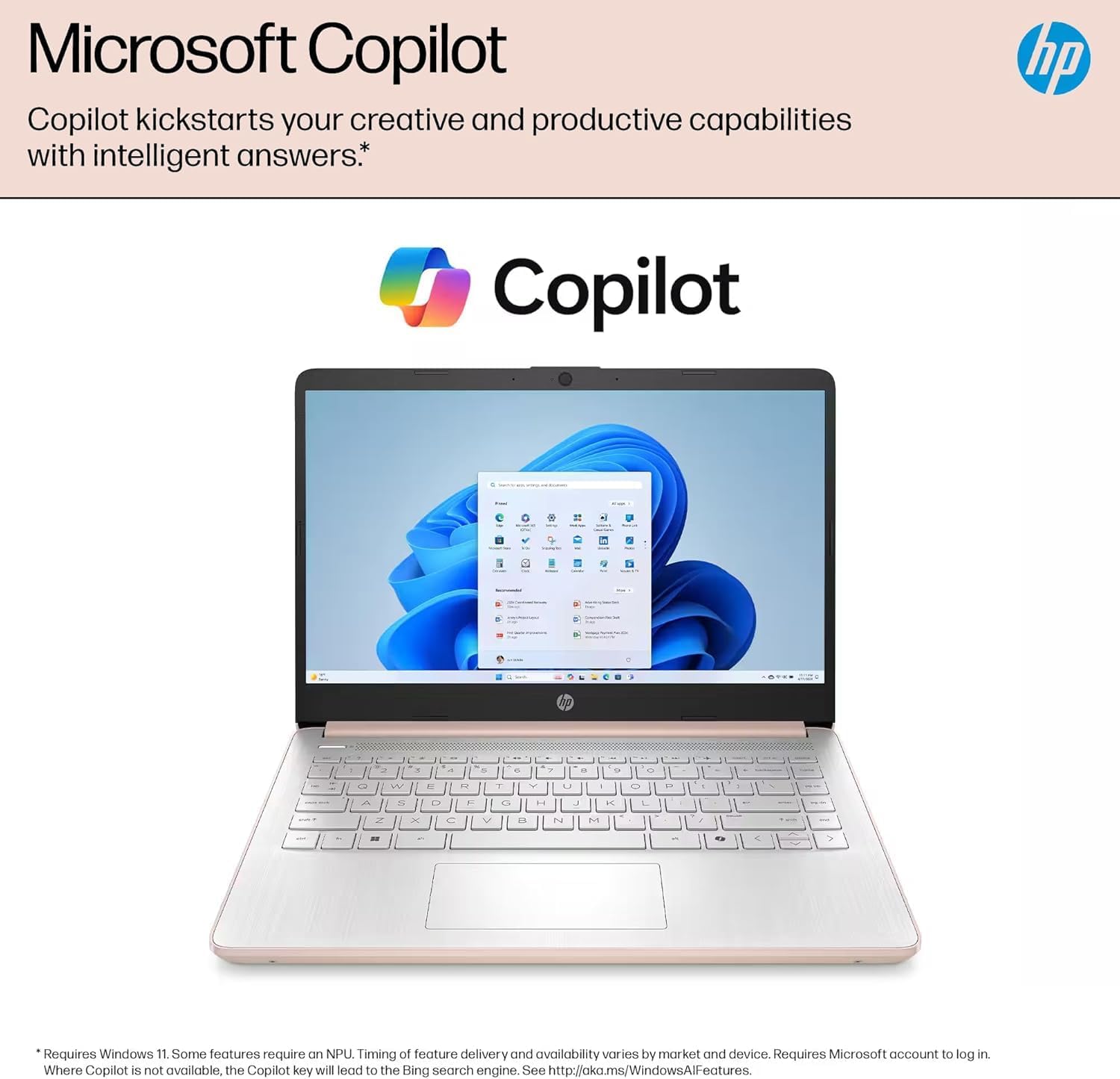 HP 14 Laptop Student Business 2025 Flagship, AI Copilot, 4-Core 13th Gen Intel CPU, 16GB RAM, 128GB UFS Storage, 1-Yr Office 365, Long Battery, Win 11S Rose Gold