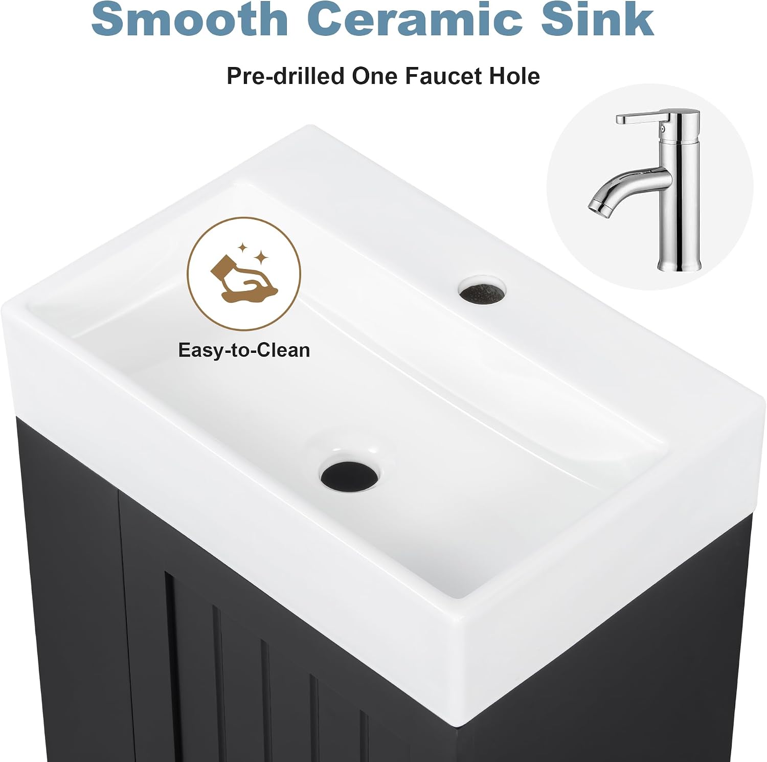 20-inch Bathroom Vanity with Sink Combo, Wall-Mounted Single Storage Cabinet with One Drawer& Left 2-Tier Storage Shelves, Wooden Vanity with Ceramic Basin for Bathroom, Black