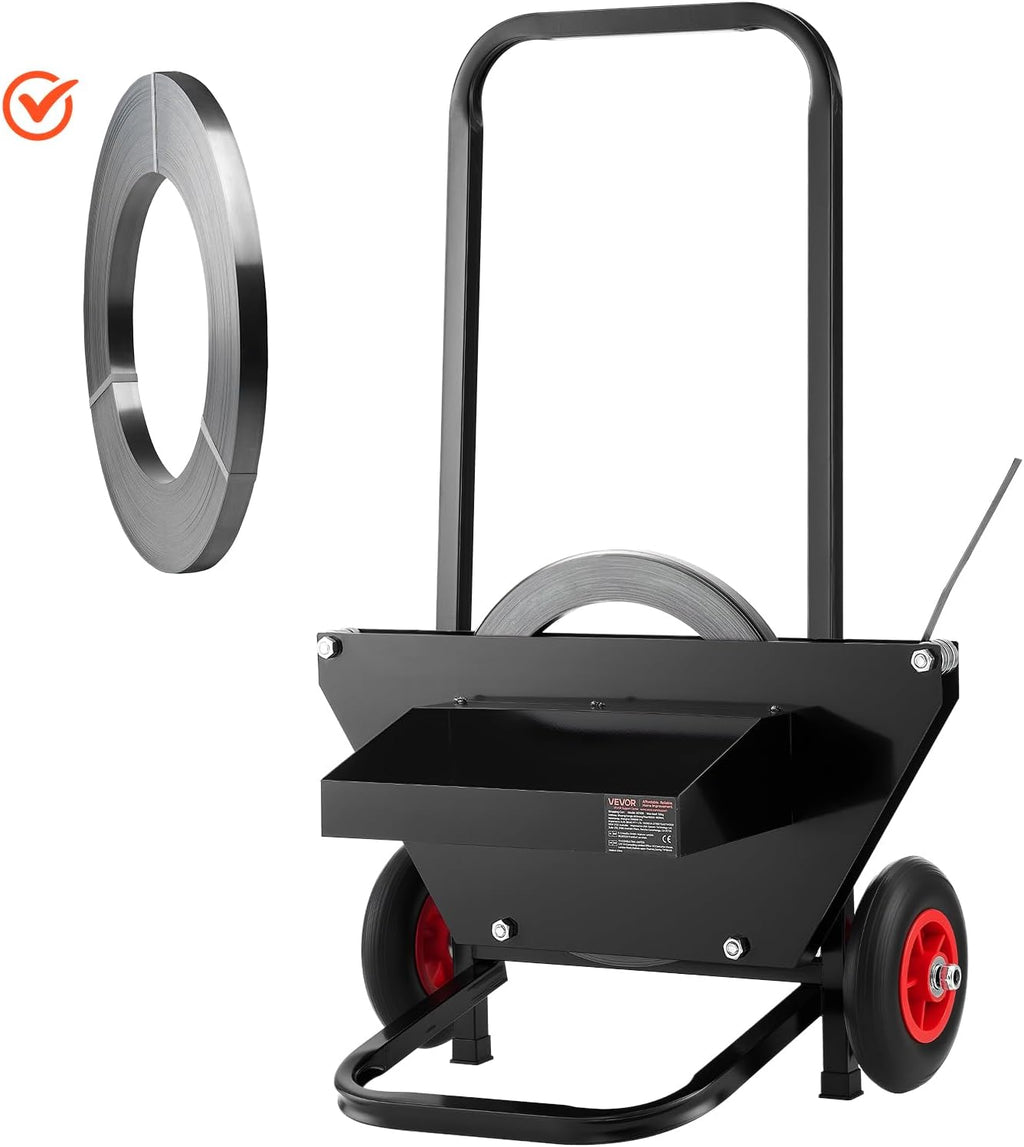 VEVOR Banding Strapping Cart, Fit for Steel Strapping Coils with 23.6 inches Core Outer Size, Heavy Duty Strapping Dispenser with Rubber Wheels, Suitable for Factory, Warehouse, Loading Area