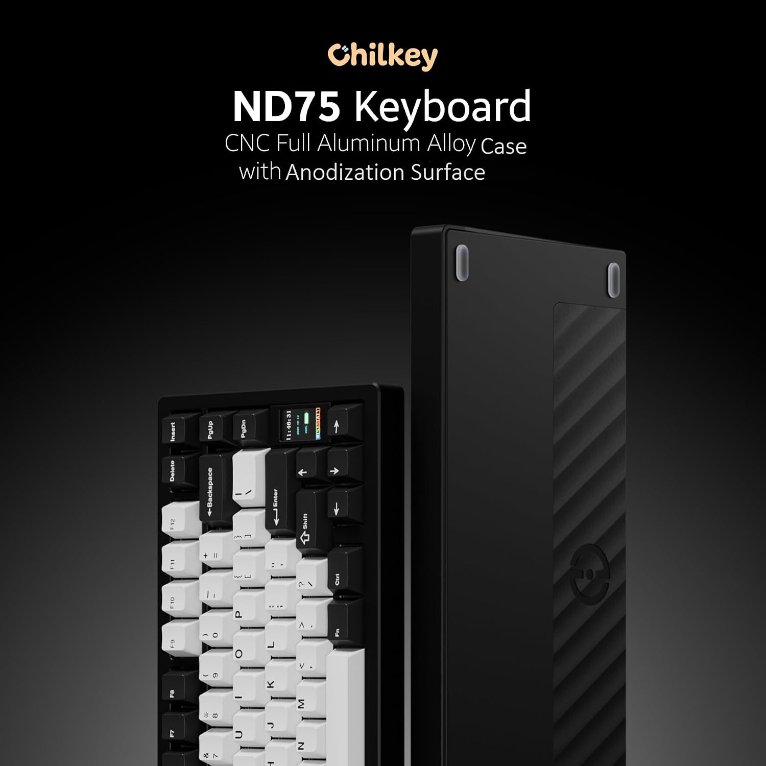 Chilkey ND75 Mechanical Keyboard: 75% Percent Aluminum Wireless Gaming Keyboard with Screen, Quick Assembly, BT/2.4G/USB-C, Hot Swappable Per-key RGB Custom Black Key Board for Laptop Office PC