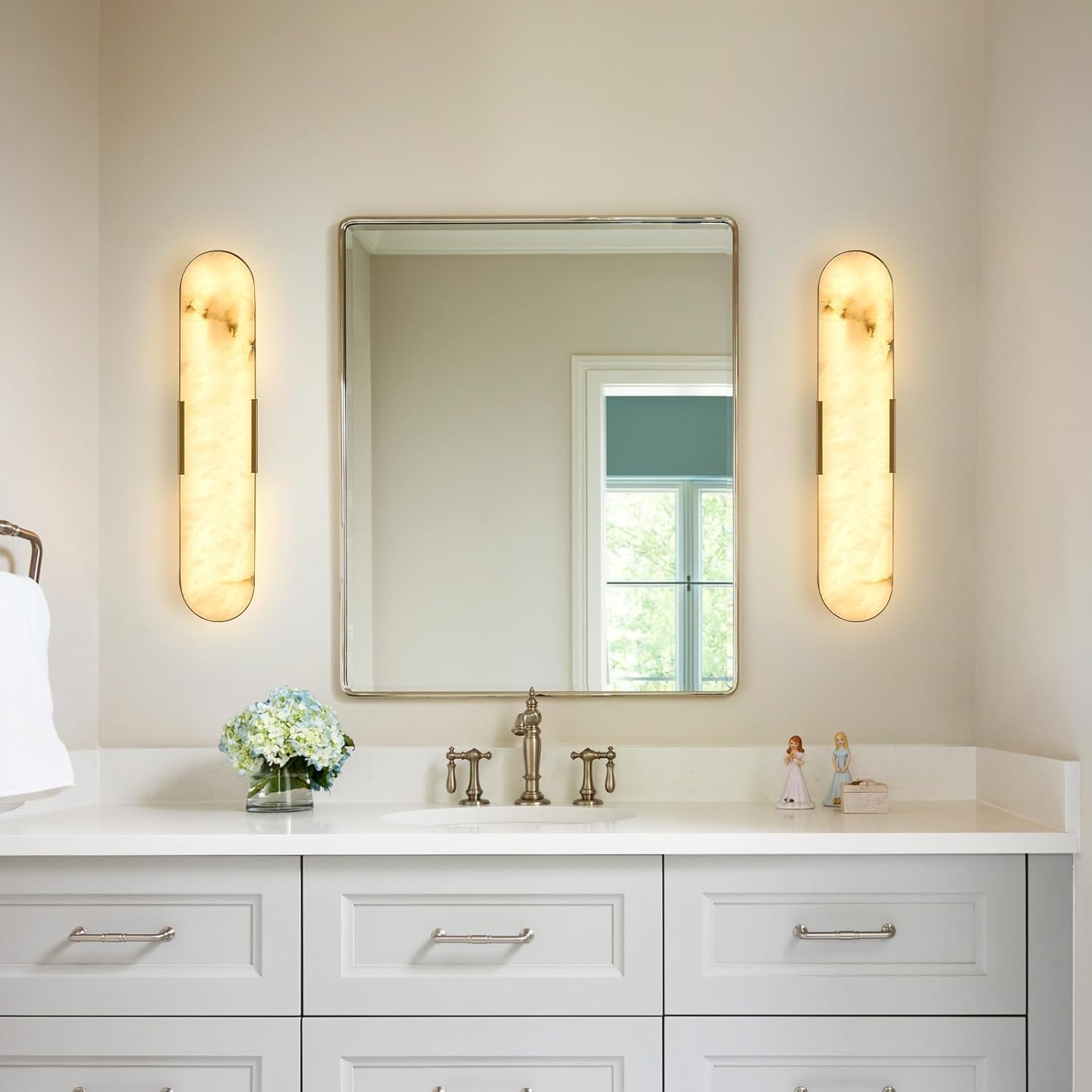 Modern LED Wall Sconce, 19.7' Alabaster Wall Light with 3 Color Gold 4Pcs | 3cct Spanish Alabaster Suitable For Bedrooms, Wall Murals And Headboards