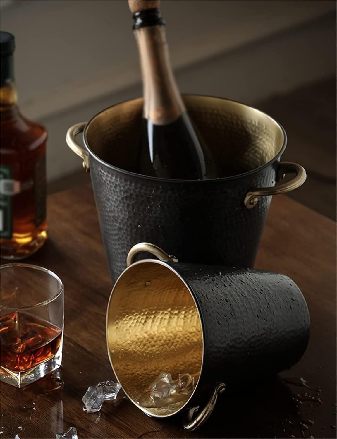 ice bucket, Ice Bucket Champagne Bucket Wine Bucket Simple Ice Bucket Copper Red Wine Insulation Storage Cold Drink Bucket For Bar Ktv Ice Tub Cooler Bucket (Color : Black, Size : 14.5 * 15cm)