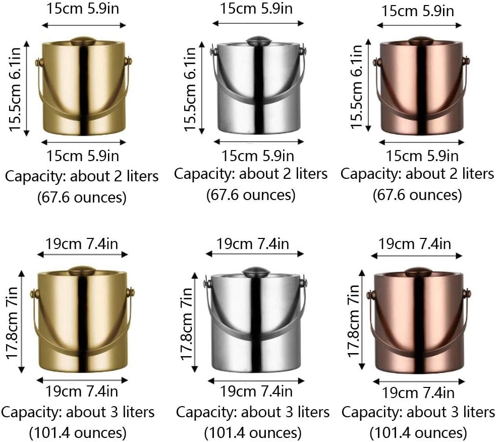 Ice Buckets Drinks Cooler Stainless Steel Ice Bucket Double Thermal Insulation Ice Buckets with Lid for Party/Home/Bar/KTV Club Bar Ice Bucket Drink Containers