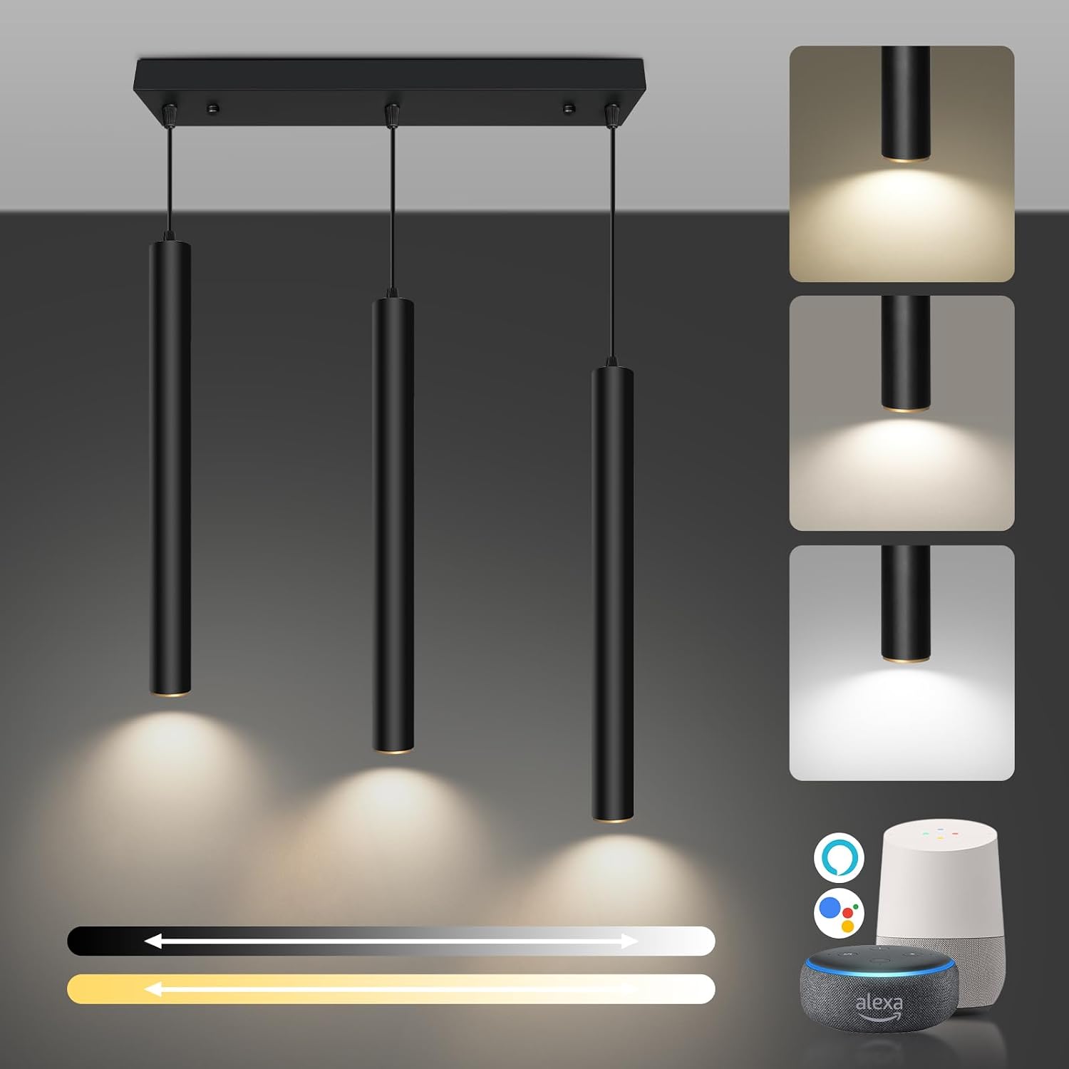 OKELI Modern Smart 3-Light Pendant Light Fixtures Square Pendant Lights Kitchen Island LED Minimalist Pendant Lighting Fixture for Kitchen,Dinning Room,Bedroom,Hallway,Bar