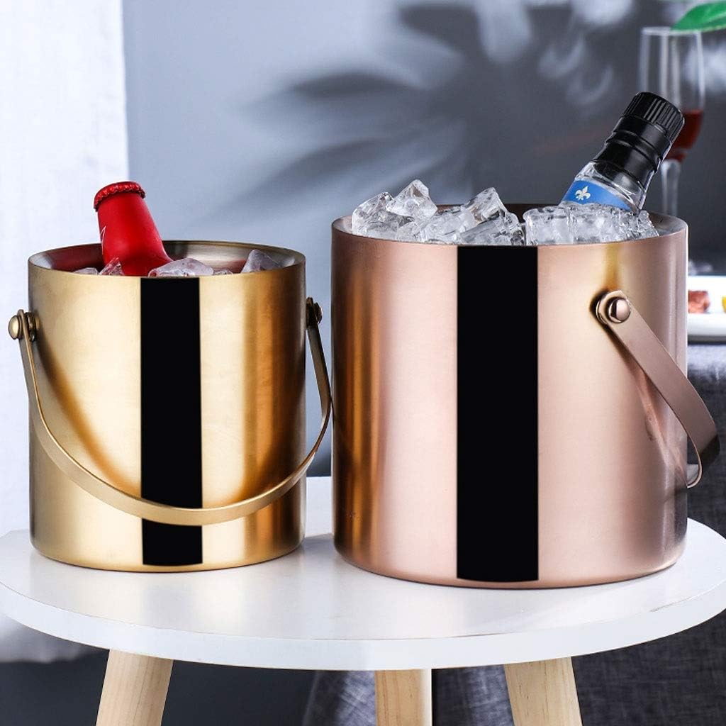 Ice Buckets Drinks Cooler Stainless Steel Ice Bucket Double Thermal Insulation Ice Buckets with Lid for Party/Home/Bar/KTV Club Bar Ice Bucket Drink Containers