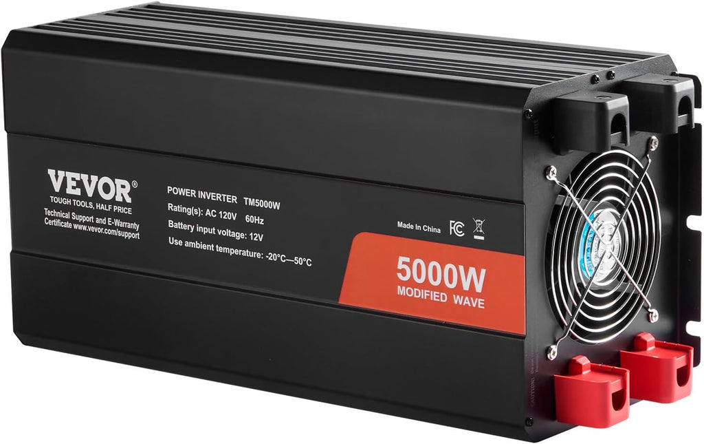VEVOR Modified Sine Wave Inverter, 5000W, DC 12V to AC 120V Power Inverter with 6 AC Outlets 2 USB Port 1 Type-C Port, LCD Display and Remote Controller for High Load Home Appliances, CE FCC Certified