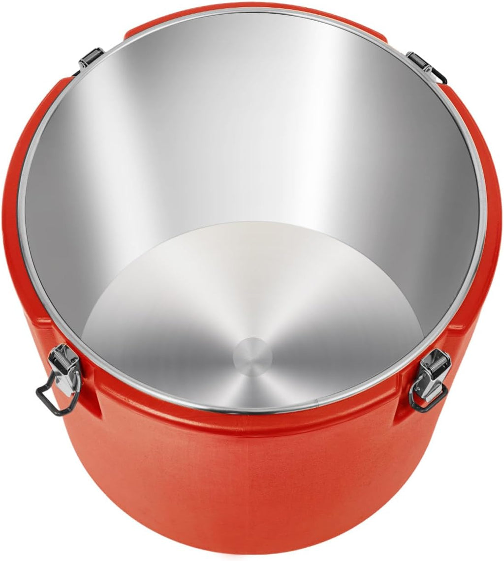 53 Quart Insulated Soup Container Commercial Food Warmer Container for Hot & Cold Food, 304 Stainless Steel Insulated Ice Bucket with Lid (Red)