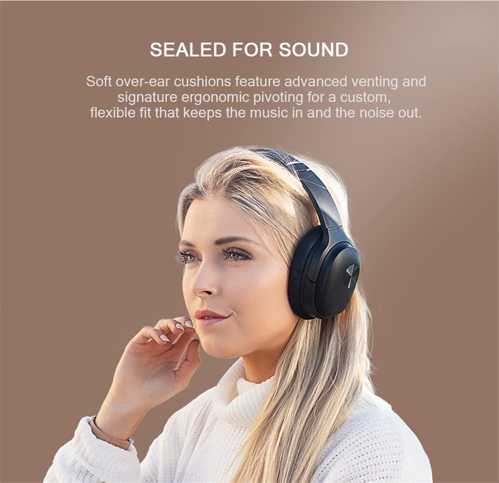 Hi-Fi Stereo Wireless Over-Ear Headphones Bluetooth 5.0 Headsets ANC Active Noise Cancelling Foldable Headphones with Mic Soft Protein Earpads for Sports/TV/Work,Green