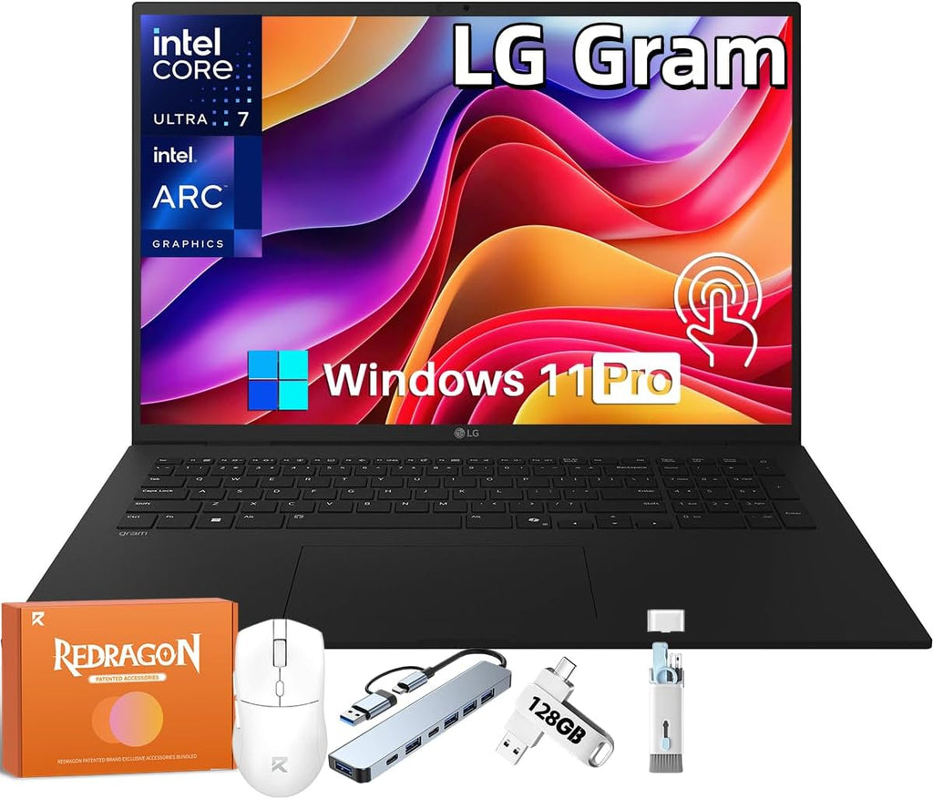 LG Gram 17 Touchscreen Laptop, Intel Ultra 7 258V(Up to 4.8 GHz), 32 GB LPDDR5X RAM, 2 TB SSD, 17' 2.5K LCD IPS 320 nits, Intel Arc Graphics, Wi-Fi 7, Copilot Ai-Chat, Windows 11 Pro, w/REDRAGON Mouse