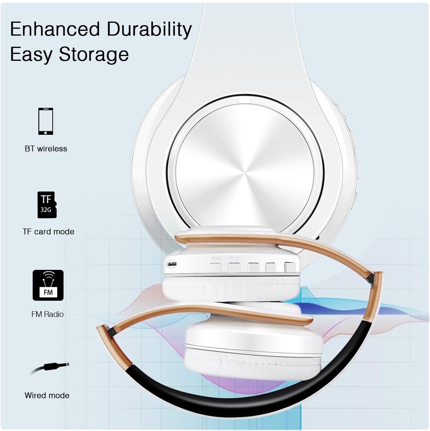 Bluetooth Headphones, Chat- Comfortable Over Ear Stereo Headphsets with Mic, Soft Earmuffs/Foldable/SD/TF, 20H Playtime, Great for Music/OFC/Tour/Gym/Game (10pcs Gold Colors)