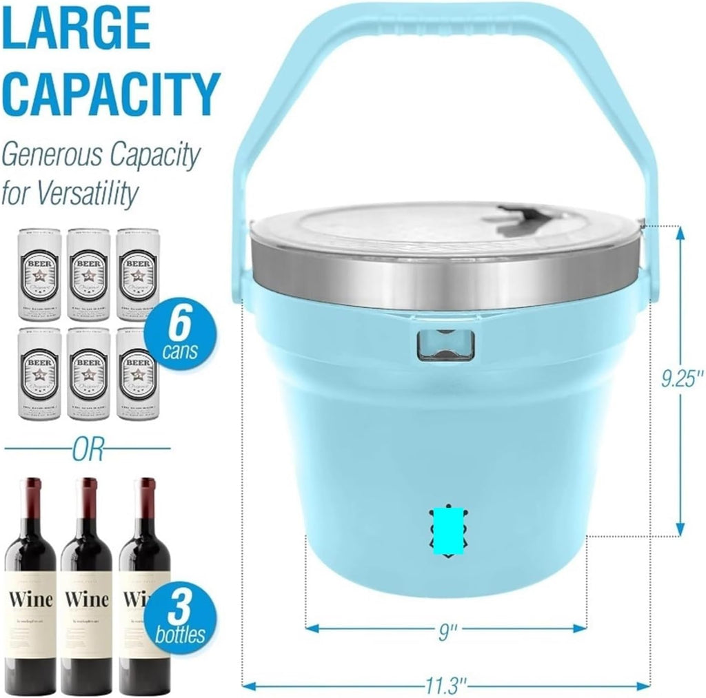 Stainless Steel Large Ice Bucket for Parties, Double-Wall Vacuum Insulated Ice Bucket & Lid, Ice Scoop & Holder.(Red)