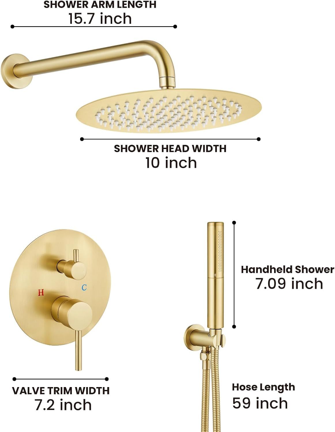Airuida Shower Faucet Set, Bathtub Faucet Set with 10 Inch Rain Shower Head and Valve,2 Functions Tub Shower Faucet Set for Bathroom-Brushed Gold