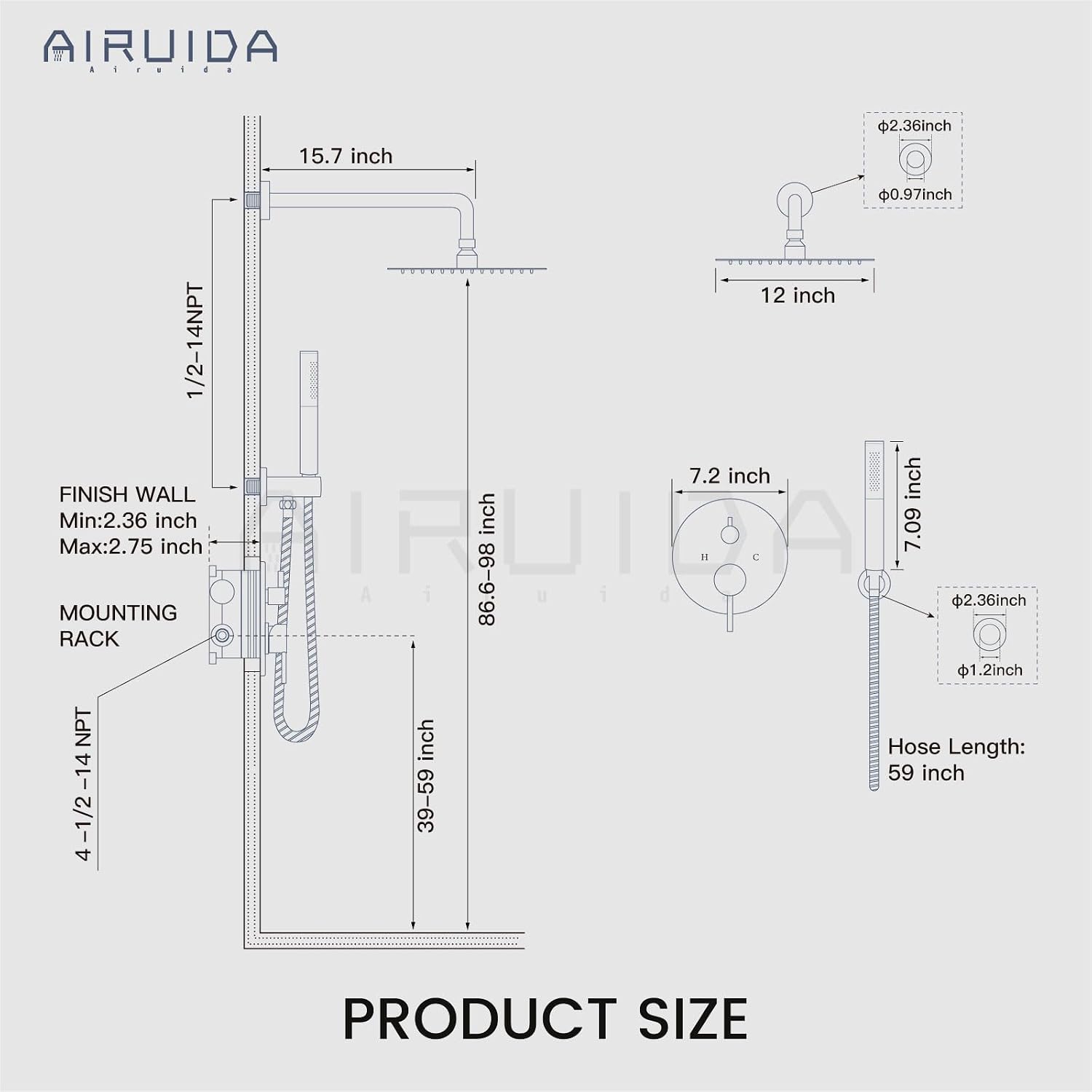 Airuida Shower Faucet Set, Bathtub Faucet Set with 12 Inch Rain Shower Head and Valve,2 Functions Tub Shower Faucet Set for Bathroom-Brushed Gold