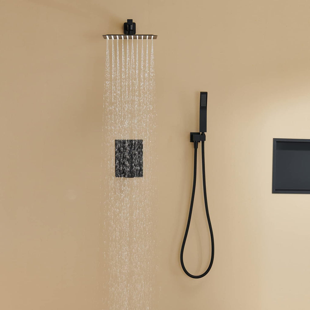 Shower System 10 Inches Rain Shower Combo Set Black Wall Mount Faucet Bathroom Faucets with Rainfall Shower Head and Hand Shower