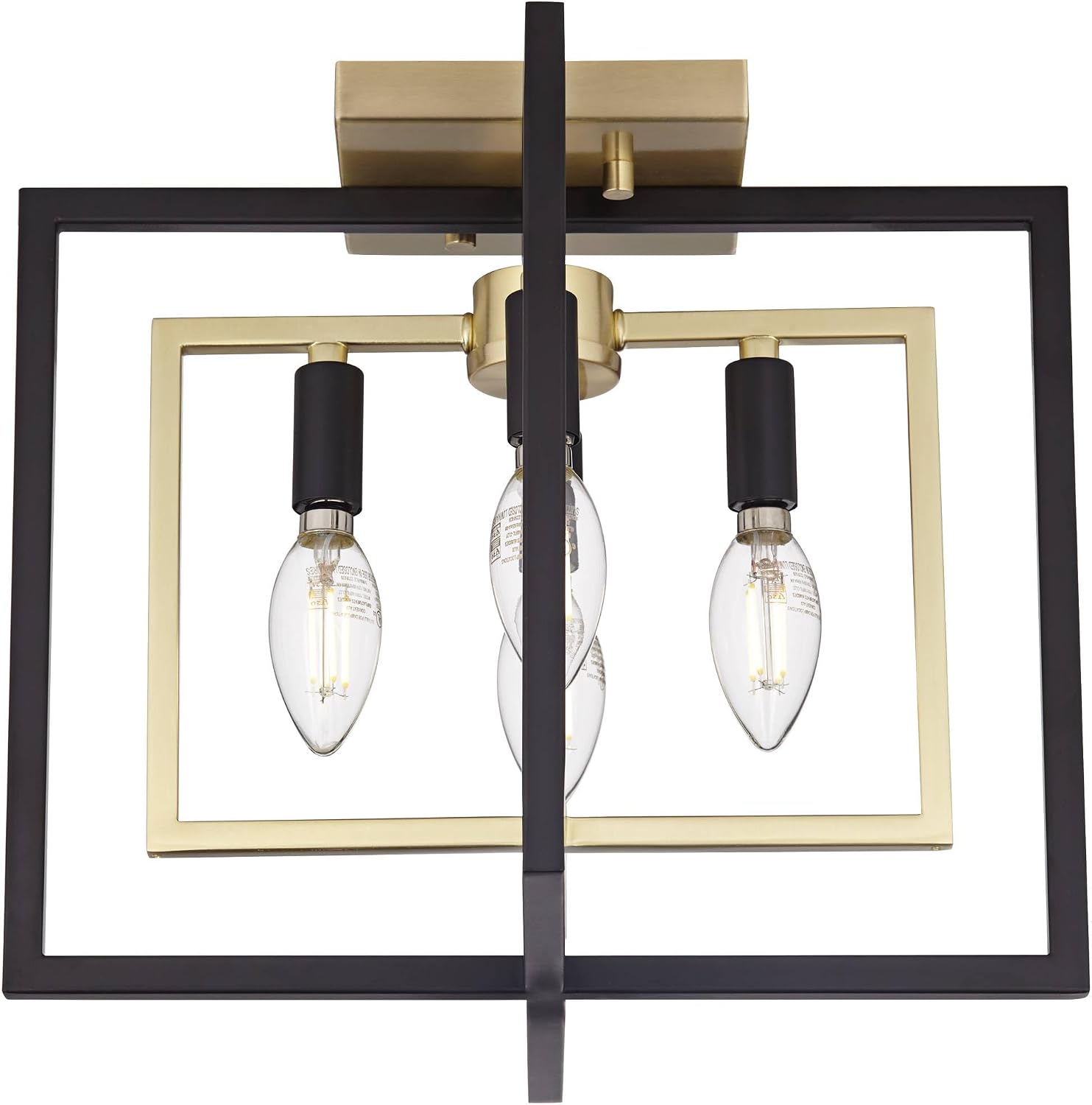 Possini Euro Design Nima Modern Glam Ceiling Light Semi Flush-Mount Fixture Black Gold 13' 4-Light Open Metal Frame for Bedroom Kitchen Living Family Room Hallway Dining Bathroom House Decor
