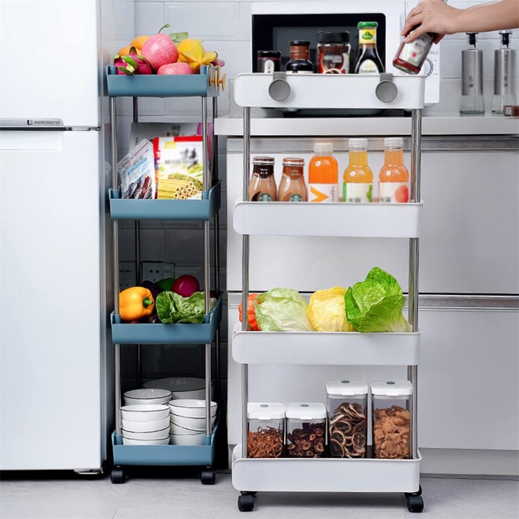 Kitchen Trolley 3/4 Tier Bedroom Snacks Cart Bathroom Storage Rack with Wheels Househlod Standing Shelf (Color : A Size : 1pcs) (A 1pcs)