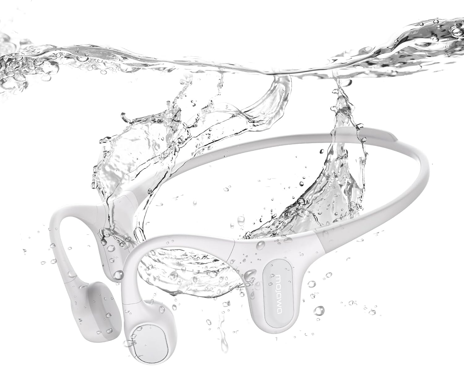 mojawa Run Plus Bone Conduction Headphones, Open-Ear Bluetooth Headphones, 32GB MP3 Player, IP68 Waterproof Swimming Earbuds, Deep Bass, Secure Fit for Running, Gym and Daily Use, Grey