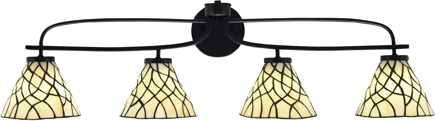 Toltec Lighting Cavella 4-Light Bath Bar – Modern Vanity Light Fixture for Bathroom – Dimmable and LED-Compatible Wall Light – Matte Black Finish, 7' Sandhill Art Glass