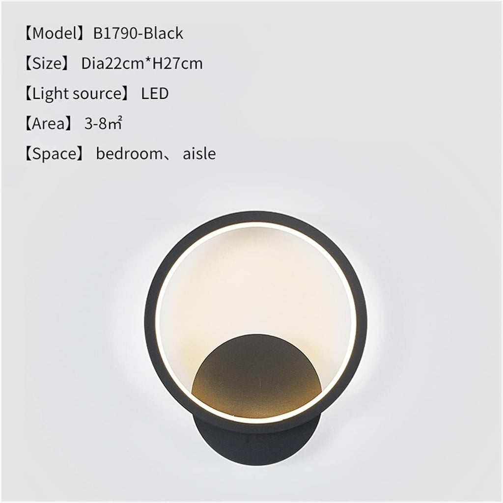 Modern Wall Lamp LED Round Square Sconces Light Compatible with Bedroom Study Aisle Staircase Living Room Bathroom Ring Light Fixture(Round-Black,WarmWhite)