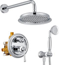 Chrome Rain Shower Heads with Handheld Spray Combo, Rain Shower System with Balance Pressure Valve, 9 inch Bathroom Luxury Rain Fall Shower Head with Antique Handshower Wall Mount, (B2312-CP)