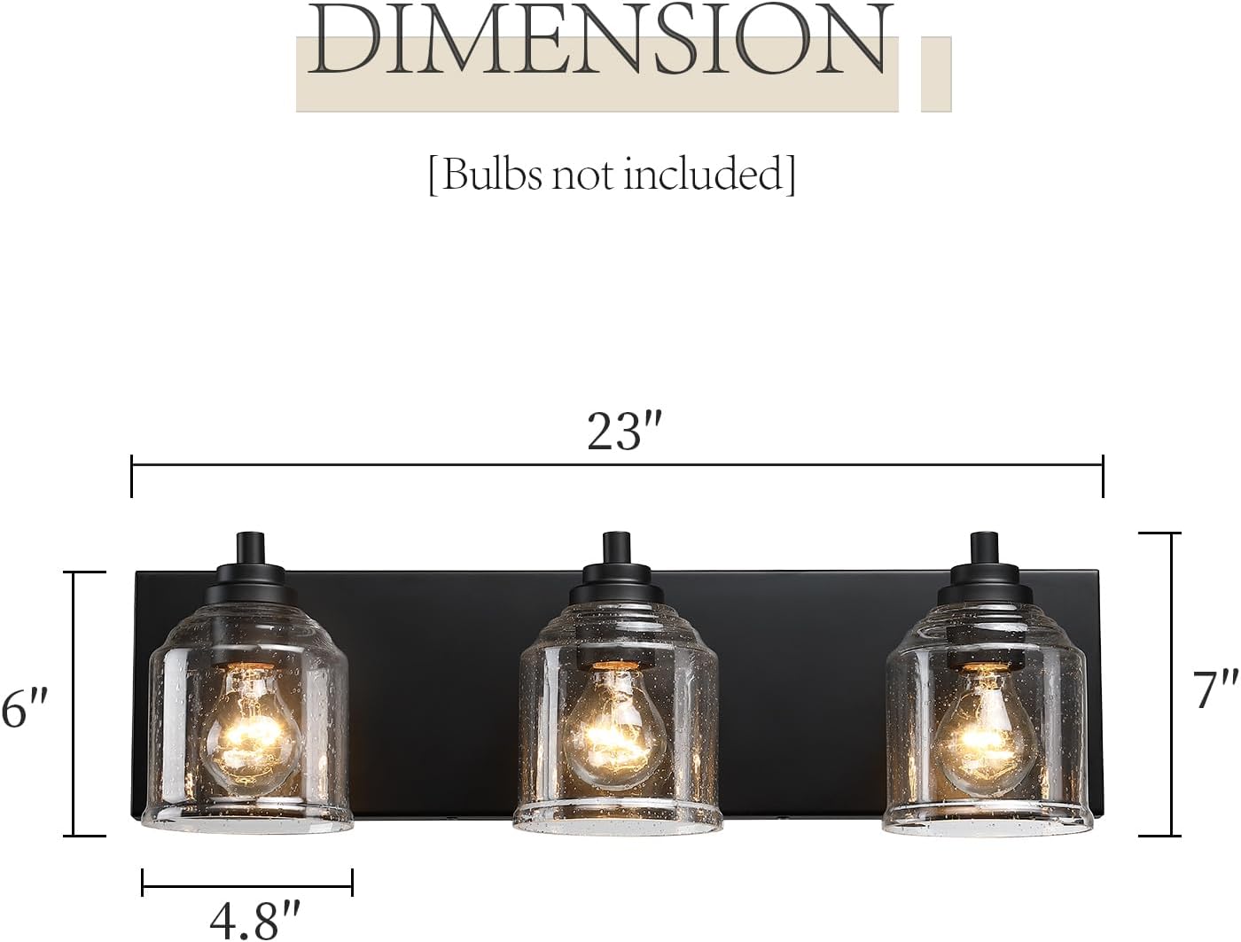 3-Light Bathroom Vanity Light Large 23', Farmhouse Rustic Vanity Lights for Bathroom, Black Bathroom Light Fixtures Over Mirror with Bubble Glass Shades, Metal Wall Sconce Home Decor