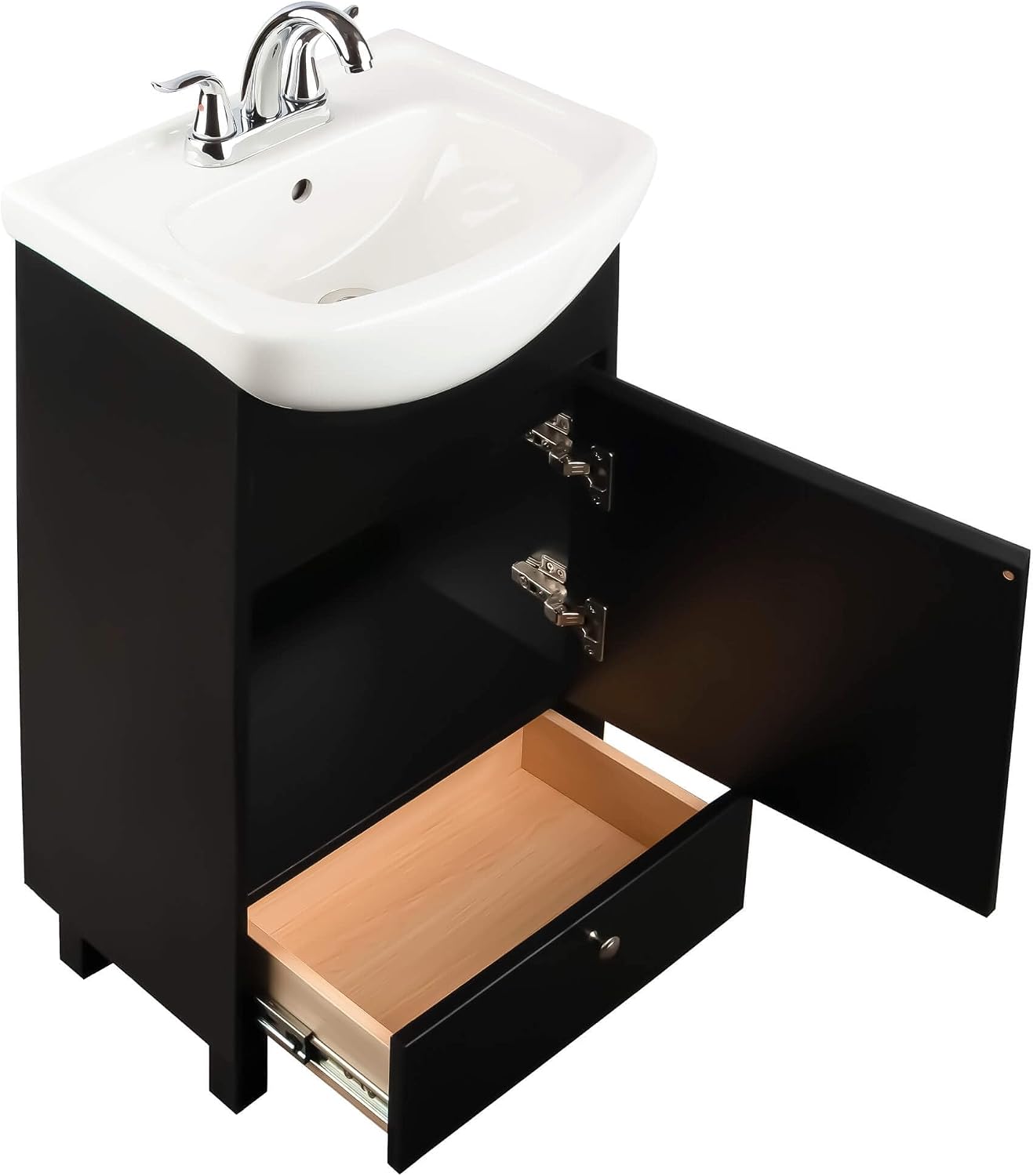 Fine Fixtures Petite 18 Inch Bathroom Vanity with Sink, Small Freestanding Bathroom Cabinet, Space-Saving Vanity Sink Combo Design, Dual Storage, Satin Black